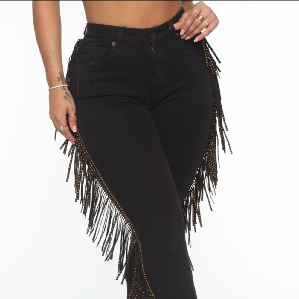 Black Fashion Nova Fringe Jeans